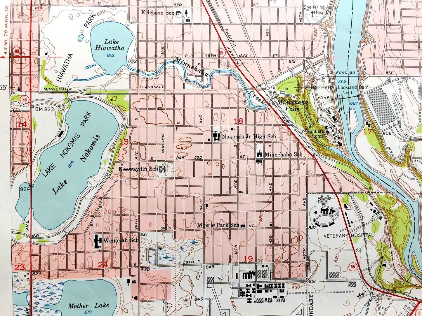 Antique St Paul West, Minnesota 1951 US Geological Survey Topographic Map – Ramsey, Hennepin, Dakota County, Minneapolis, Mendota Heights MN