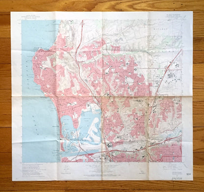 Antique La Jolla, California 1967 US Geological Survey Topographic Map – San Diego, Clairemont, Pacific Beach, University City Serra Mesa CA