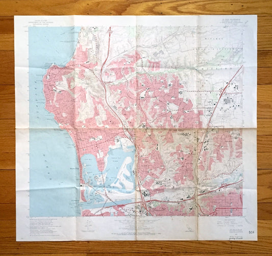 Antique La Jolla, California 1967 US Geological Survey Topographic Map – San Diego, Clairemont, Pacific Beach, University City Serra Mesa CA