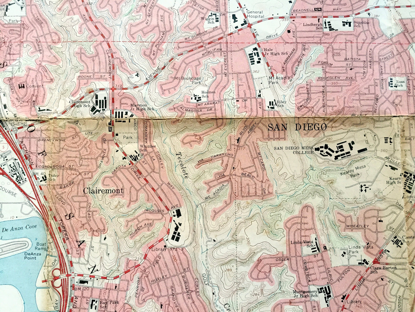 Antique La Jolla, California 1967 US Geological Survey Topographic Map – San Diego, Clairemont, Pacific Beach, University City Serra Mesa CA