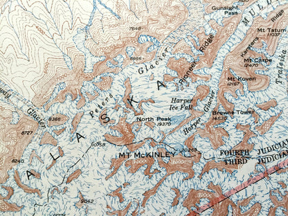 Antique Mount McKinley, Alaska 1952 US Geological Survey Topographic Map – Denali National Park, Chulitna, Nenana, Mt Deception, Glaciers AK