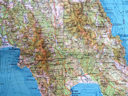 Antique SOVIET Athens, Greece 1980 Russia Army Survey Map – Sparta, Peloponnese, Kalamata Region, Nafplion, Pireas, Saronic Islands,