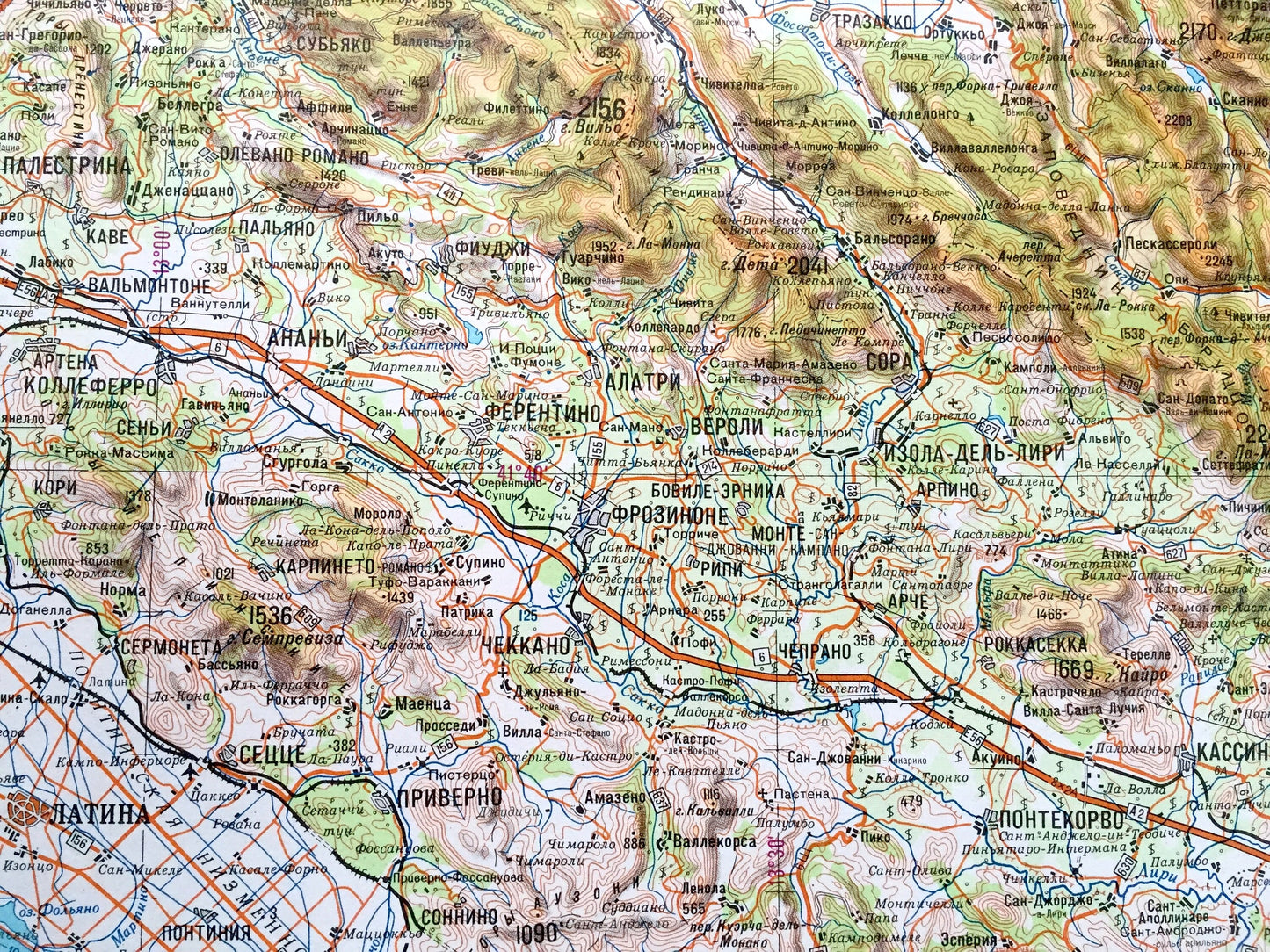 Antique SOVIET Rome, Italy 1972 Russian Army Survey Map – Naples, Palermo, Sorrento, Amalfi Coast, Pompei, Lazio, Campania, Latina, Anzio