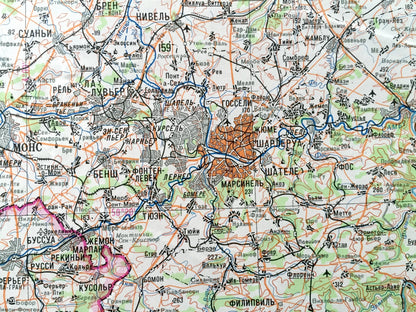 Antique SOVIET Brussels, Belgium 1968 Russian Army Survey Map – Ghent, Bruges, Antwerp, Rotterdam, Breda, Ostend, Netherlands, Lille, France