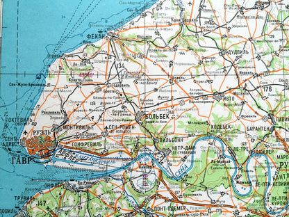 Antique SOVIET Paris, France 1965 Russian Army Survey Map – Rouen, Le Havre, Versailles, Chartres, Le Mans, Reims, Tours, Dijon, Normandy