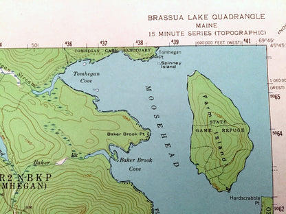 Antique Brassua Lake, Maine 1957 US Geological Survey Topographic Map – Moosehead Lake, Indian Pond, Tomhegan, Rockwood, Misery, Sapling, ME