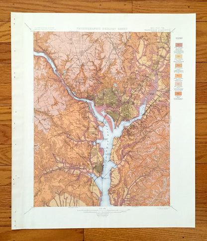 Antique Washington, DC 1901 US Geological Survey Topographic Map – Capitol Hill, Georgetown, Alexandria, Bethesda, Rock Creek Park, MD