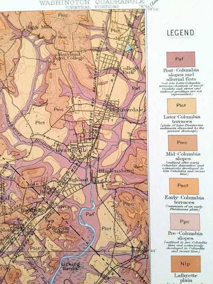 Antique Washington, DC 1901 US Geological Survey Topographic Map – Capitol Hill, Georgetown, Alexandria, Bethesda, Rock Creek Park, MD