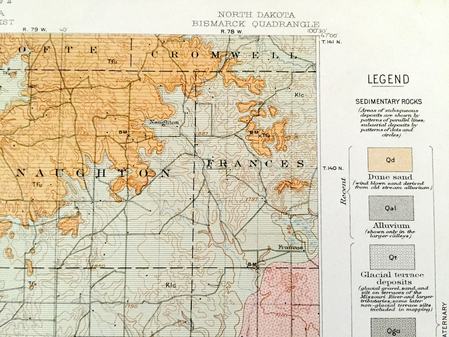Antique Bismarck, North Dakota 1911 US Geological Survey Topographic Map – Morton, Burleigh, Emmons County, Mandan, Lincoln, Custer, ND