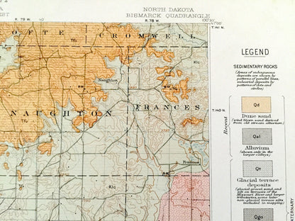 Antique Bismarck, North Dakota 1911 US Geological Survey Topographic Map – Morton, Burleigh, Emmons County, Mandan, Lincoln, Custer, ND