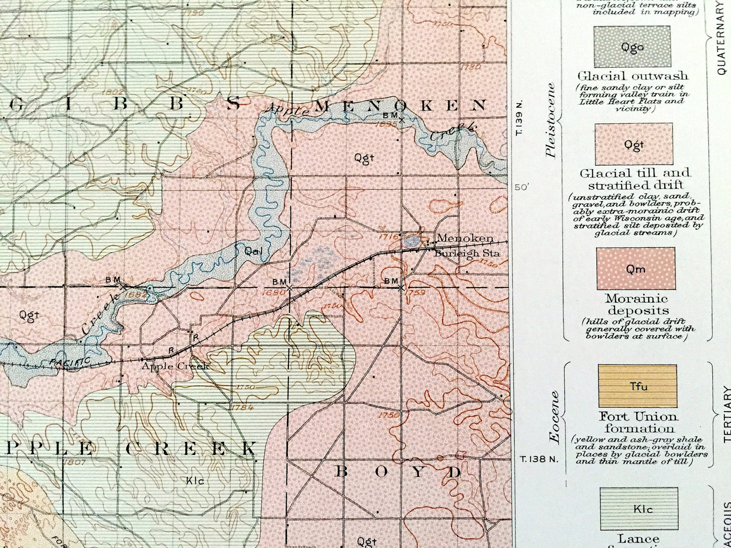 Antique Bismarck, North Dakota 1911 US Geological Survey Topographic Map – Morton, Burleigh, Emmons County, Mandan, Lincoln, Custer, ND