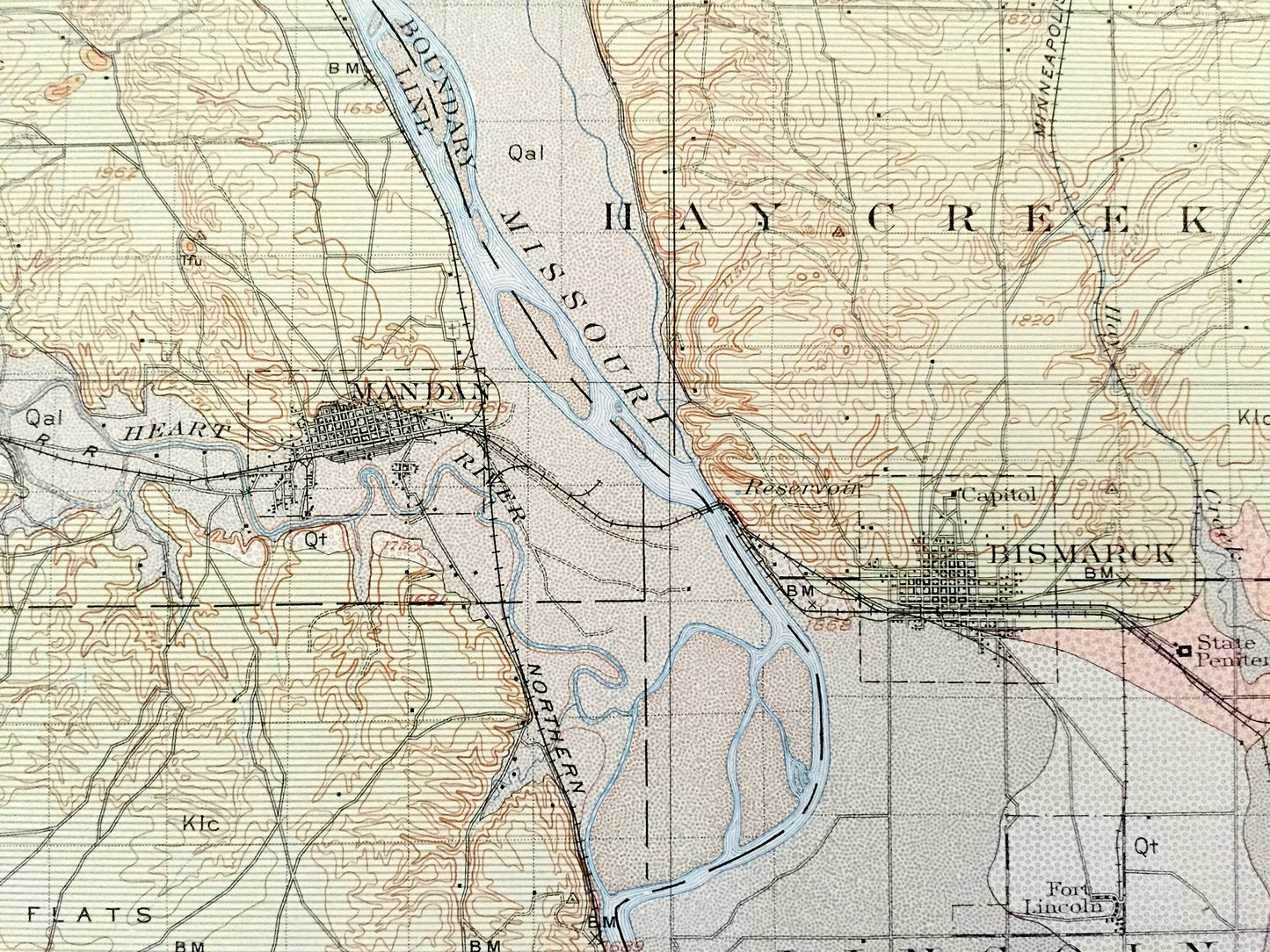 Antique Bismarck, North Dakota 1911 US Geological Survey Topographic Map – Morton, Burleigh, Emmons County, Mandan, Lincoln, Custer, ND