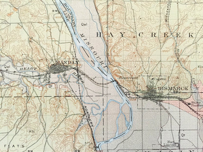 Antique Bismarck, North Dakota 1911 US Geological Survey Topographic Map – Morton, Burleigh, Emmons County, Mandan, Lincoln, Custer, ND