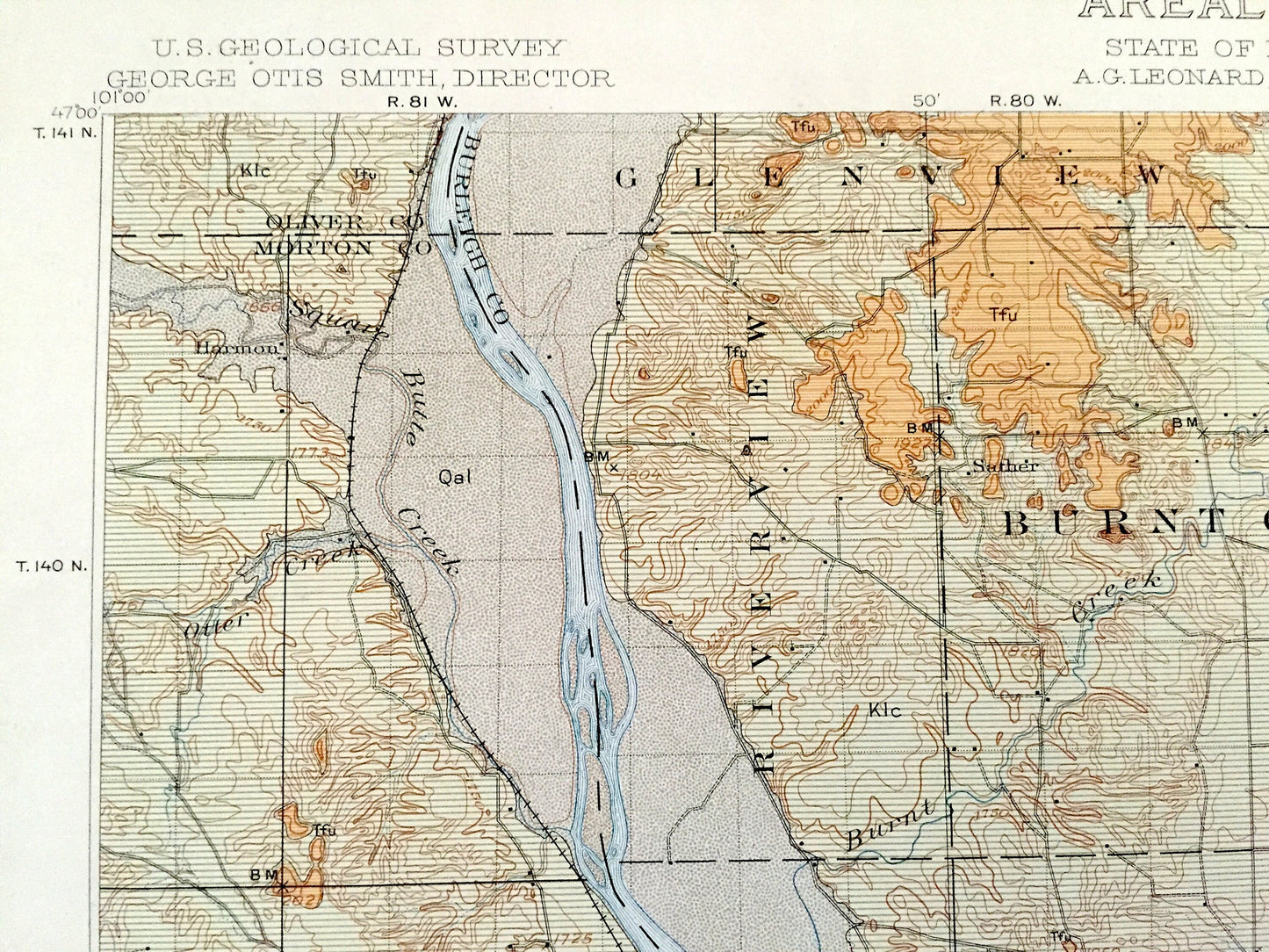 Antique Bismarck, North Dakota 1911 US Geological Survey Topographic Map – Morton, Burleigh, Emmons County, Mandan, Lincoln, Custer, ND