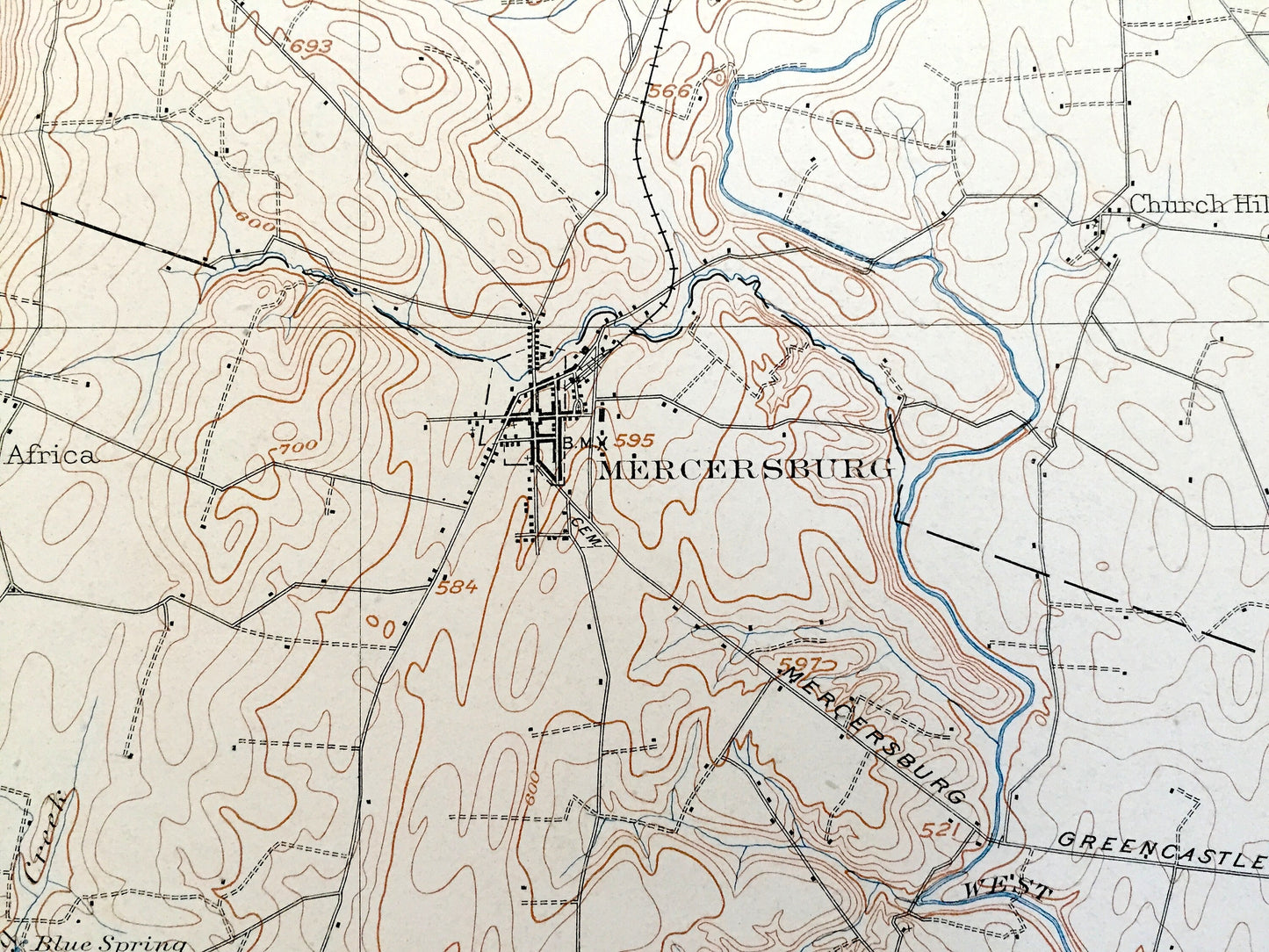 Antique Mercersburg, Pennsylvania 1902 US Geological Survey Topographic Map – Franklin County, McConnellsburg, Williamson, Cove Gap, PA