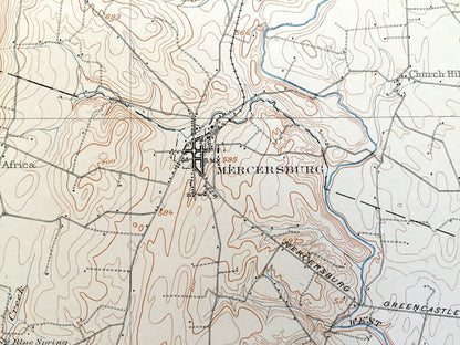 Antique Mercersburg, Pennsylvania 1902 US Geological Survey Topographic Map – Franklin County, McConnellsburg, Williamson, Cove Gap, PA