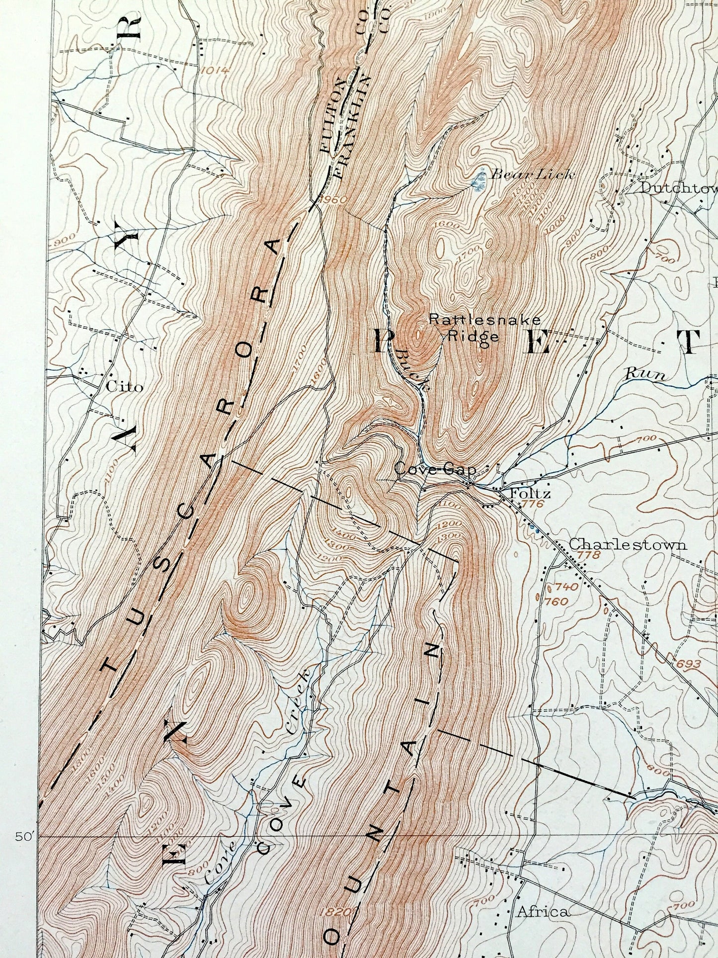 Antique Mercersburg, Pennsylvania 1902 US Geological Survey Topographic Map – Franklin County, McConnellsburg, Williamson, Cove Gap, PA