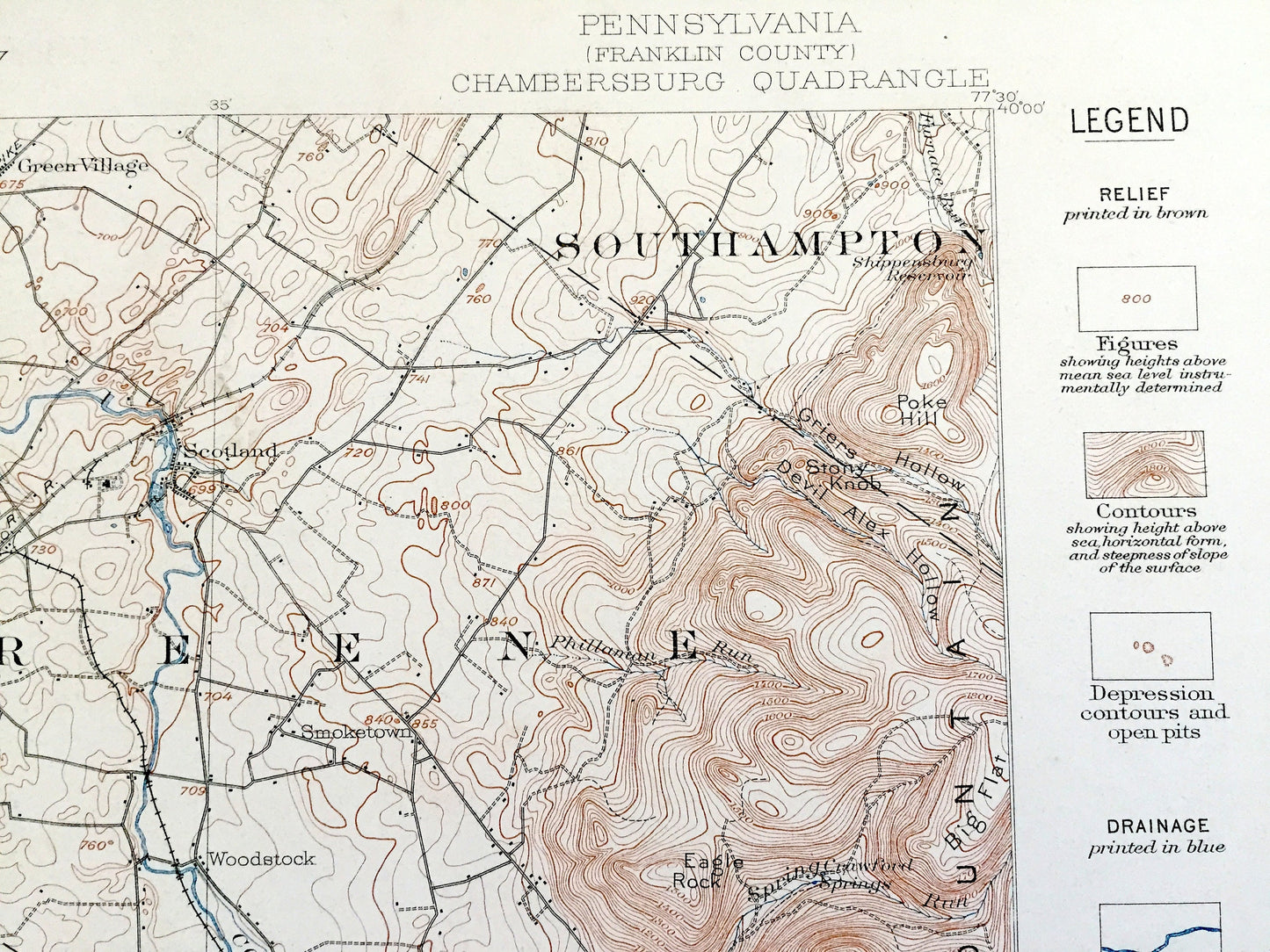 Antique Chambersburg, Pennsylvania 1902 US Geological Survey Topographic Map – Waynesboro, Greencastle, South Mountain, Franklin County, PA