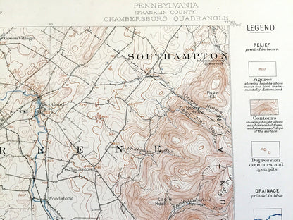 Antique Chambersburg, Pennsylvania 1902 US Geological Survey Topographic Map – Waynesboro, Greencastle, South Mountain, Franklin County, PA