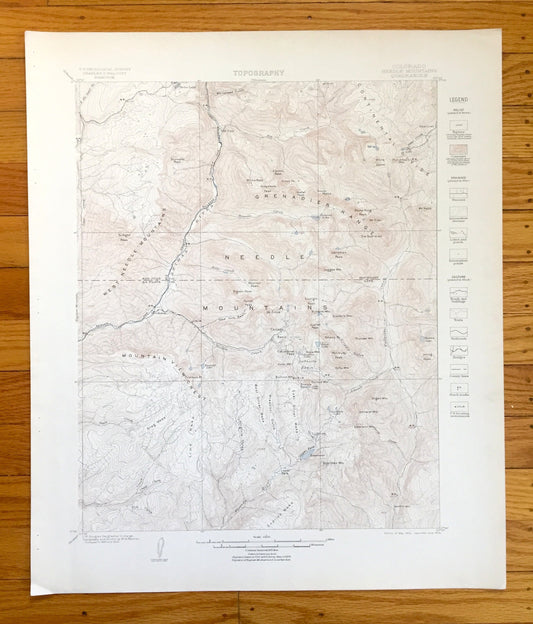 Antique Needle Mountains, Colorado 1902 US Geological Survey Topographic Map – La Plata, San Juan County Rocky Mountains, Animas River, CO