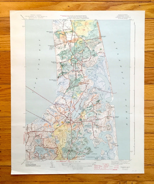 Antique Cape Cod, Orleans, Massachusetts 1944 US Geological Survey Topographic Map – Eastham, Brewster, Nauset Kingsbury Beach Barnstable MA