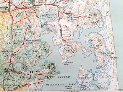 Antique Cape Cod, Orleans, Massachusetts 1944 US Geological Survey Topographic Map – Eastham, Brewster, Nauset Kingsbury Beach Barnstable MA