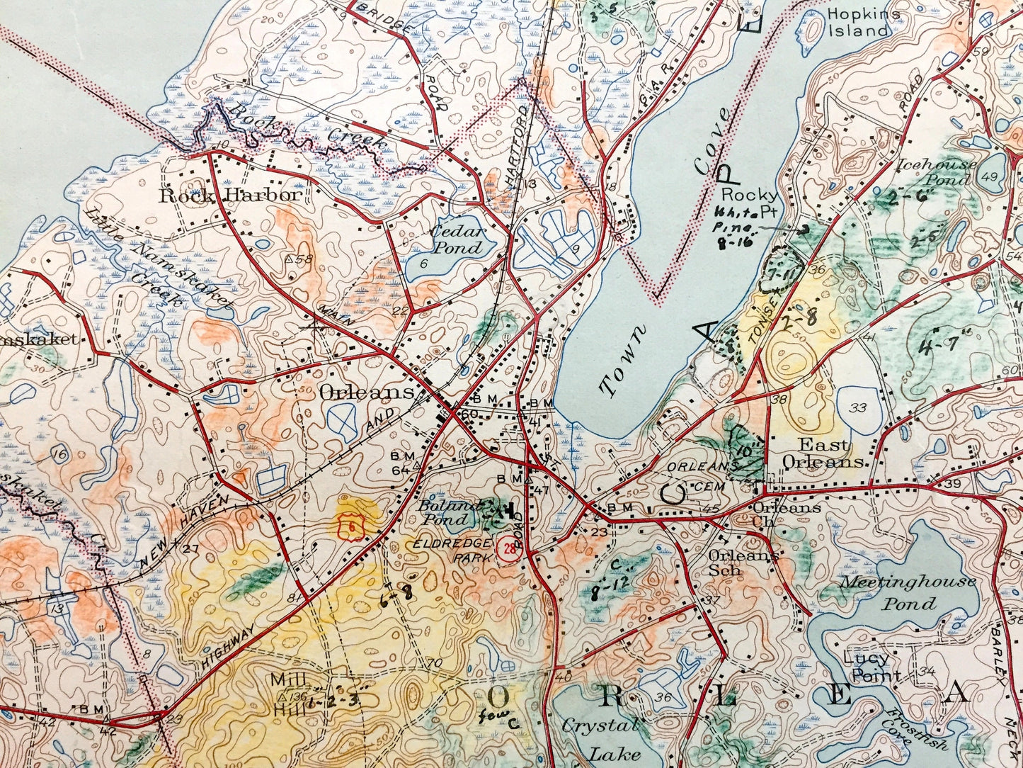 Antique Cape Cod, Orleans, Massachusetts 1944 US Geological Survey Topographic Map – Eastham, Brewster, Nauset Kingsbury Beach Barnstable MA