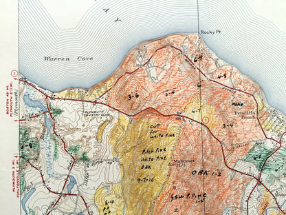 Antique Plymouth, Massachusetts 1937 US Geological Survey Topographic Map – Manomet, Priscilla Beach, White Horse, Cedar Brushes Cape Cod MA