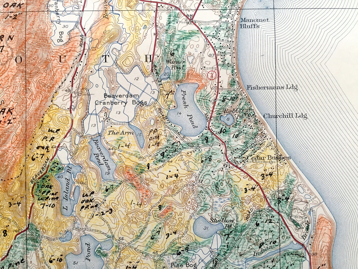Antique Plymouth, Massachusetts 1937 US Geological Survey Topographic Map – Manomet, Priscilla Beach, White Horse, Cedar Brushes Cape Cod MA