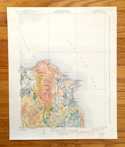 Antique Plymouth, Massachusetts 1937 US Geological Survey Topographic Map – Manomet, Priscilla Beach, White Horse, Cedar Brushes Cape Cod MA