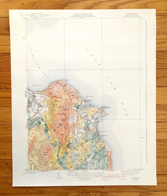 Antique Plymouth, Massachusetts 1937 US Geological Survey Topographic Map – Manomet, Priscilla Beach, White Horse, Cedar Brushes Cape Cod MA