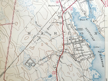 Antique Marion, Massachusetts 1941 US Geological Survey Topographic Map – Plymouth, Bristol County, Fairhaven, Rochester, Mattapoisett, MA