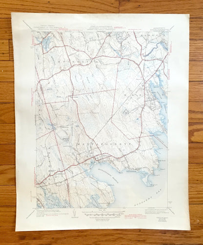 Antique Marion, Massachusetts 1941 US Geological Survey Topographic Map – Plymouth, Bristol County, Fairhaven, Rochester, Mattapoisett, MA