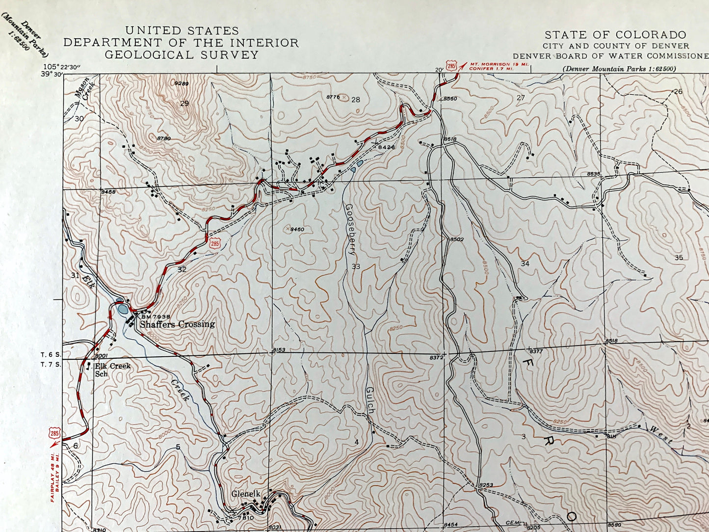 Antique Pine, Colorado 1948 US Geological Survey Topographic Map – Jefferson County, Glenelk, Ferndale, Riverview, Buffalo Creek, CO