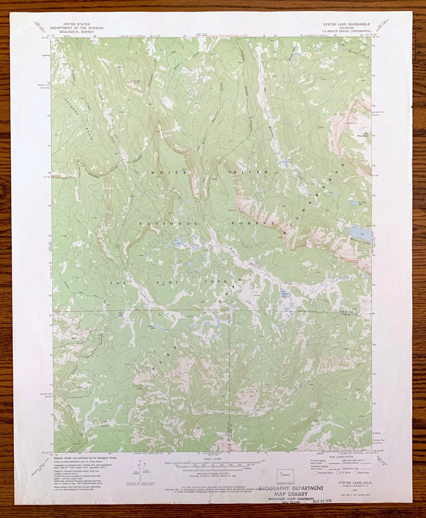 Antique Oyster Lake, Colorado 1977 US Geological Survey Topographic Map – Rio Blanco, Garfield County, White River National Forest, CO