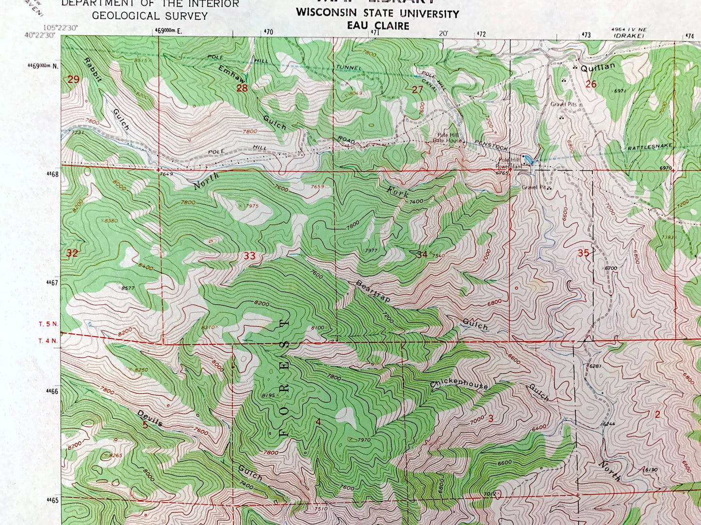 Antique Pinewood Lake, Colorado 1962 US Geological Survey Topographic Map – Larimer, Boulder County, Roosevelt National Forest, Reservoir CO