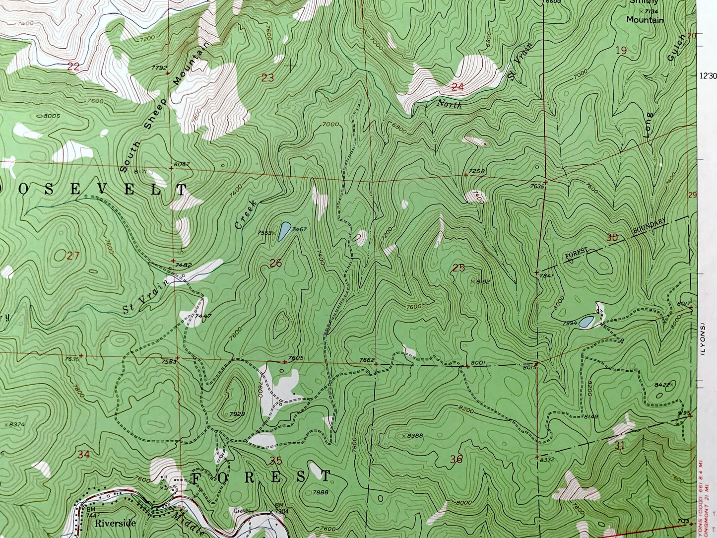 Antique Raymond, Colorado 1957 US Geological Survey Topographic Map – Boulder County, Riverside, Peaceful Valley, Gresham, Balarat, CO