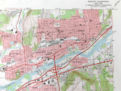 Antique Endicott, New York 1969 US Geological Survey Topographic Map – Broome, Tioga County, Union, Owego, Vestal, Endwell, Twin Orchard, NY