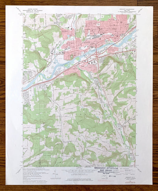 Antique Endicott, New York 1969 US Geological Survey Topographic Map – Broome, Tioga County, Union, Owego, Vestal, Endwell, Twin Orchard, NY
