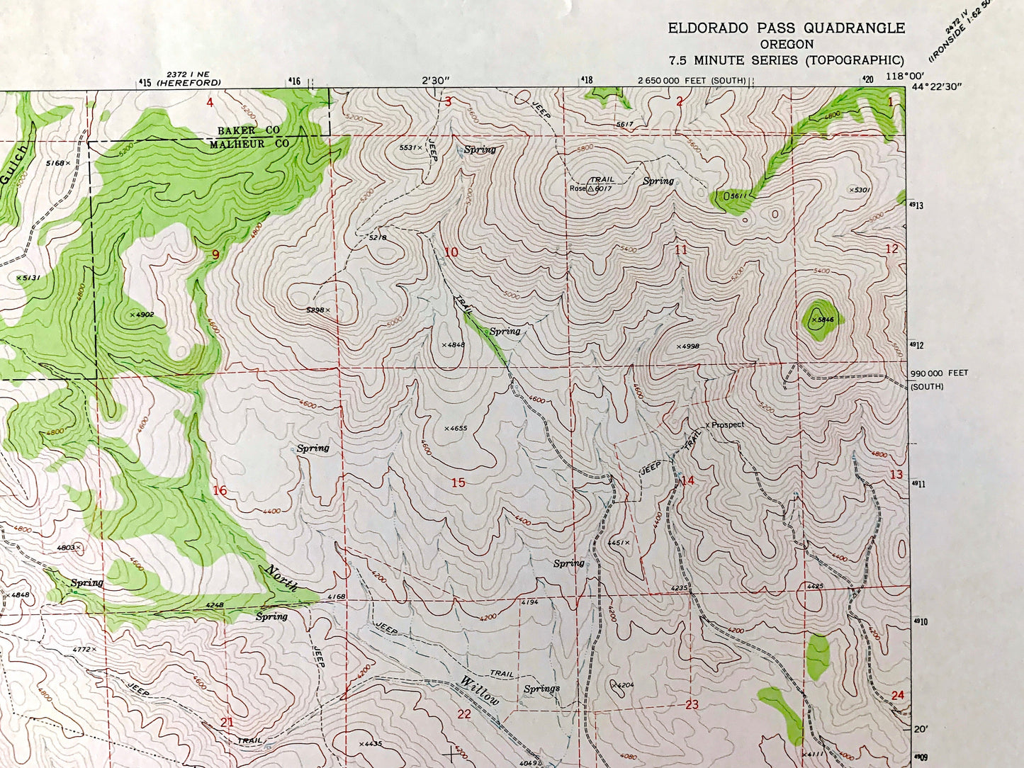 Antique Eldorado Pass, Oregon 1972 US Geological Survey Topographic Map – Baker, Malheur County, Whitman National Forest, OR