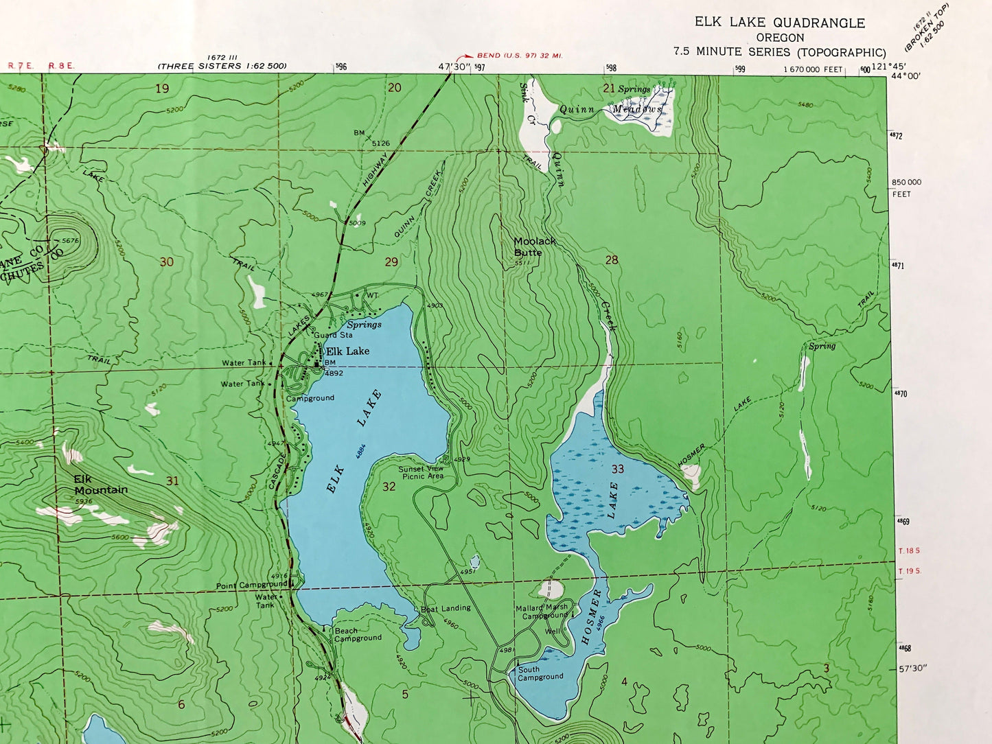 Antique Elk Lake, Oregon 1963 US Geological Survey Topographic Map – Lane, Deschutes County, Deschutes National Forest, Hosmer Lake, OR