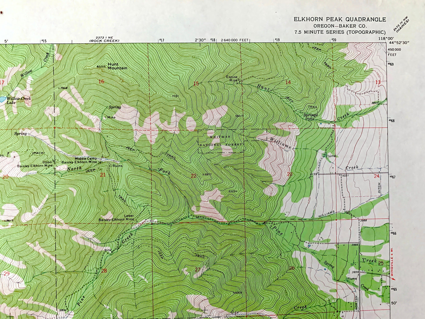 Antique Elkhorn Peak, Oregon 1972 US Geological Survey Topographic Map – Baker County, Whitman National Forest, Elkhorn Ridge, OR