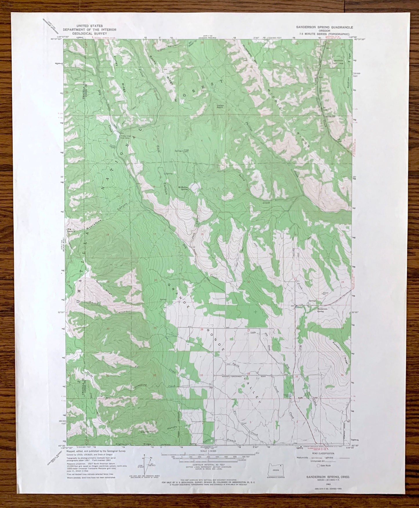 Antique Sanderson Spring, Oregon 1963 US Geological Survey Topographic Map – Umatilla, Union County, Grande Ronde Valley, Colt Canyon, OR