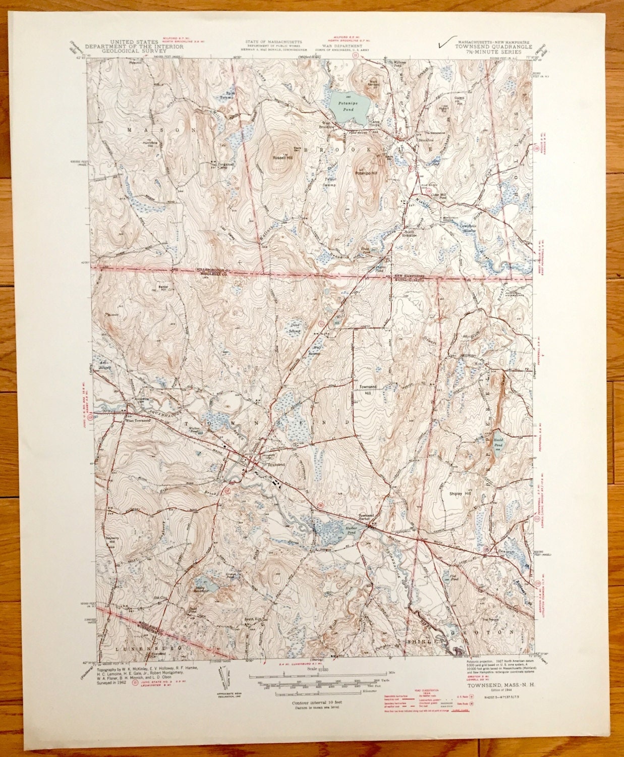 Townsend Map Antique Townsend, Massachusetts 1944 US Geological Survey Topographic ...