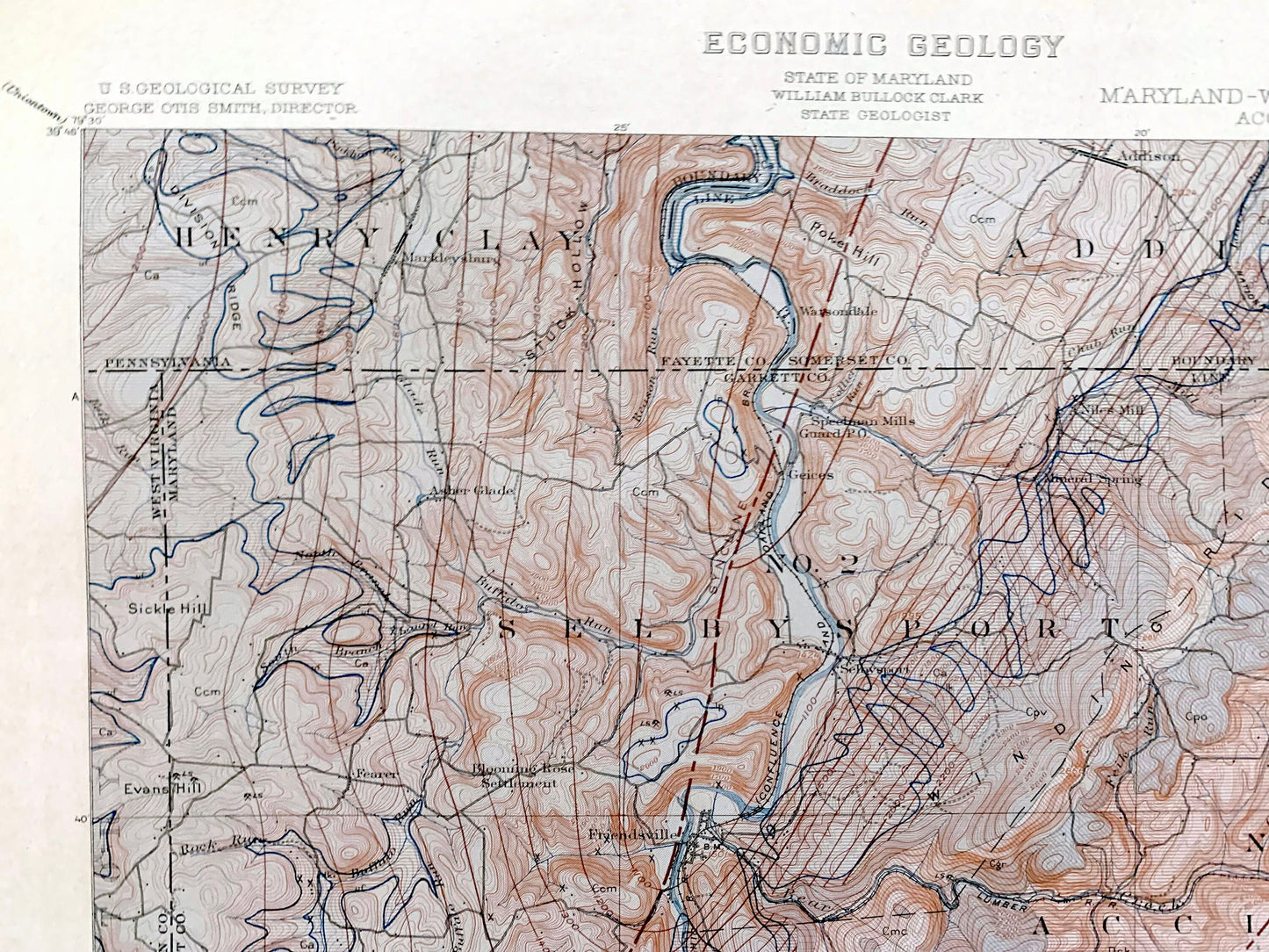 Antique Accident, Maryland 1908 US Geological Survey Topographic Map – Selbysport, Sang Run, McHenry Friendsville Deep Creek Pennsylvania MD