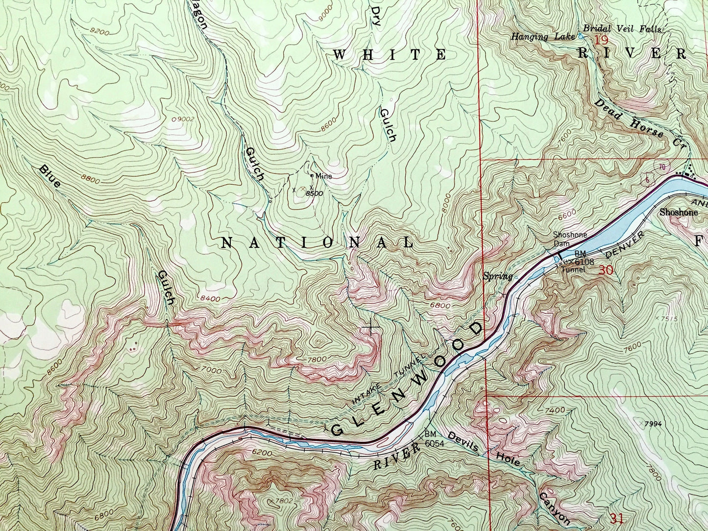 Antique Shoshone, Colorado 1961 US Geological Survey Topographic Map – White River National Forest, Glenwood Canyon, Colorado River, CO