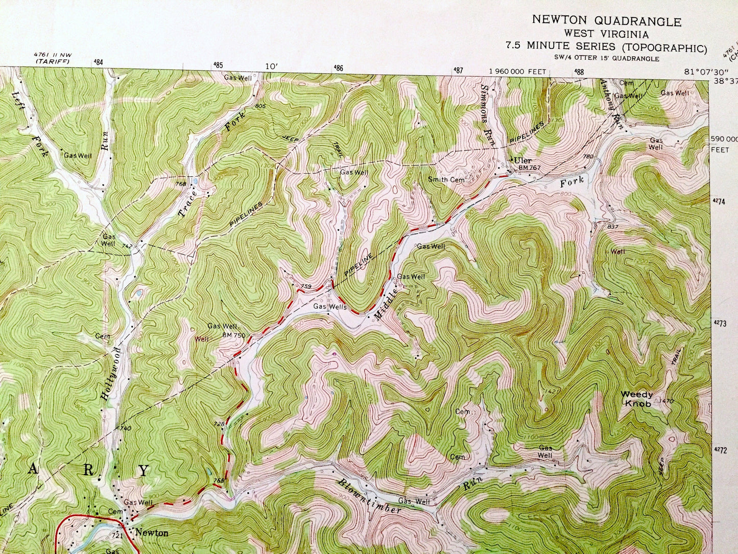 Antique Newton, West Virginia 1966 US Geological Survey Topographic Map – Roane, Kanawha, Clay County, Henry, Ovapa, Pigeon, Wallback, WV