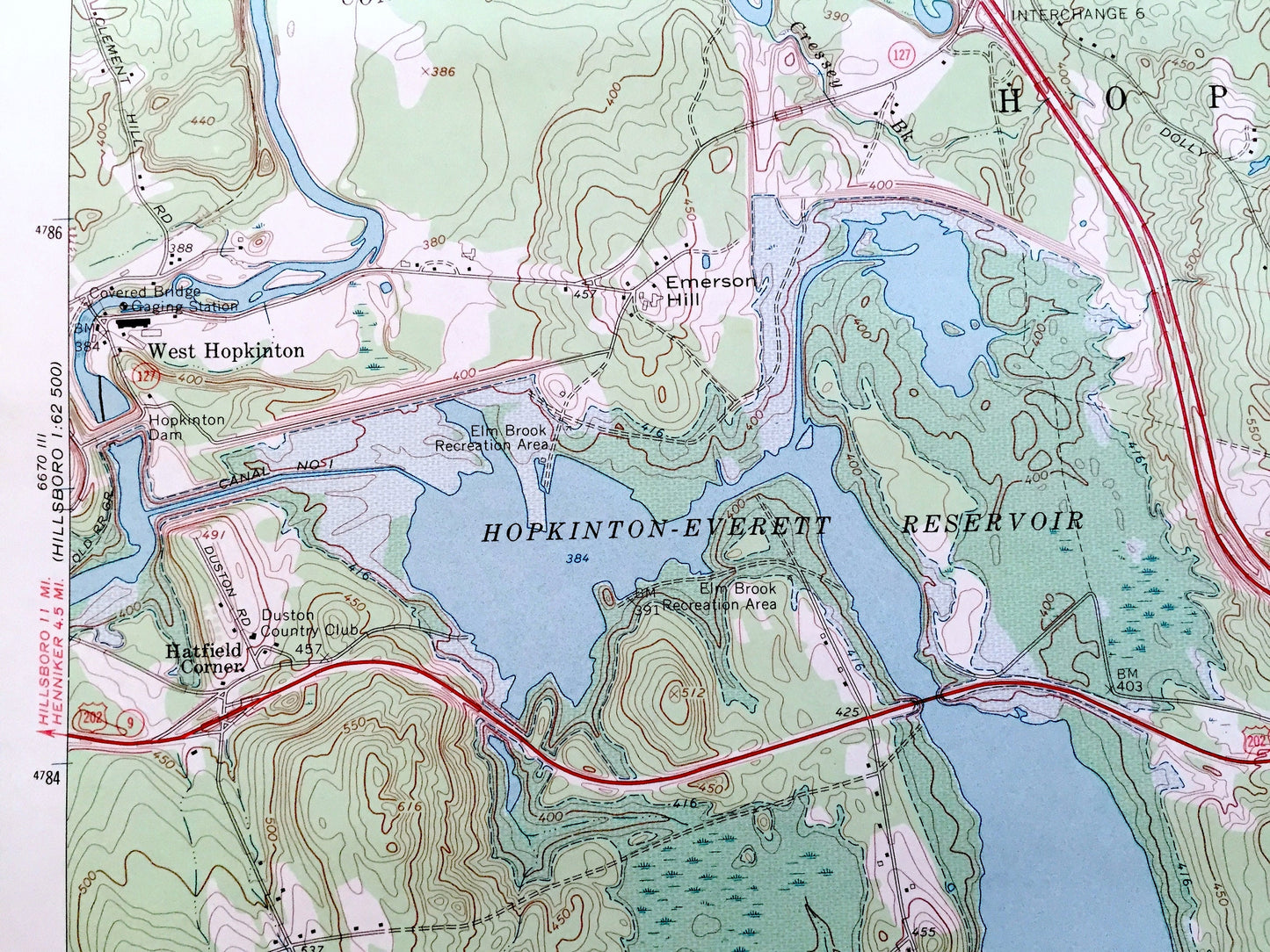 Antique Hopkinton, New Hampshire 1967 US Geological Survey Topographic Map – Merrimack, Hillsborough County, Contoocook, Everett Lake, NH