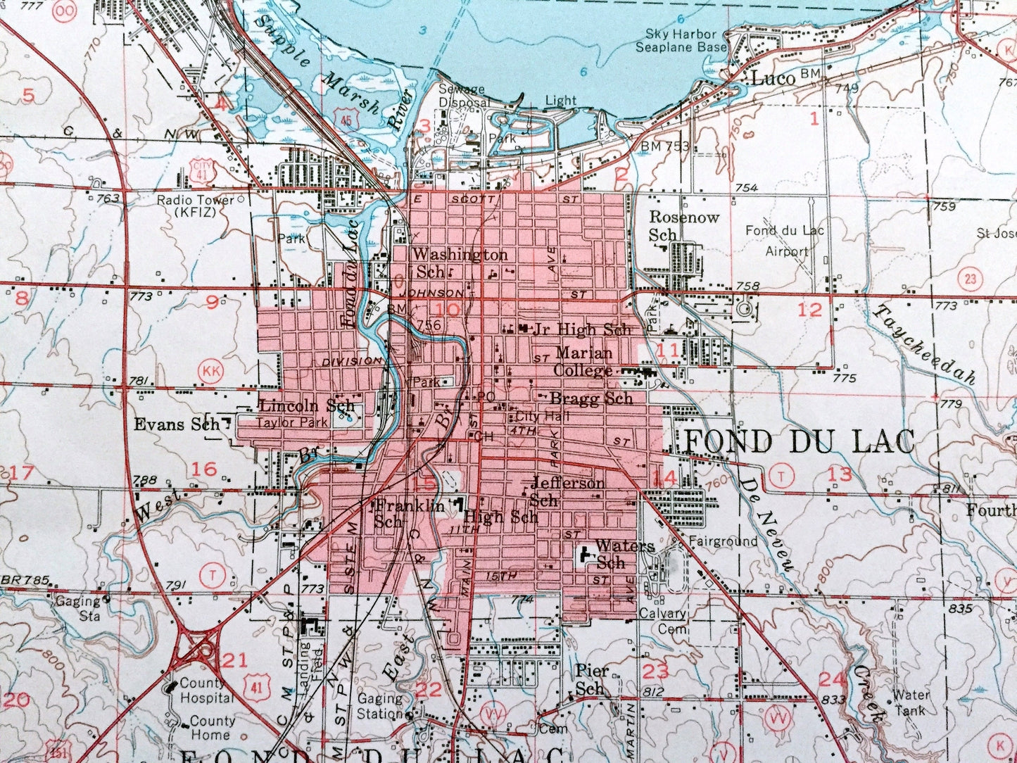 Antique Fond Du Lac, Wisconsin 1955 US Geological Survey Topographic Map – Winnebago, Calumet County, Lake, Oshkosh Taycheedah Black Wolf WI