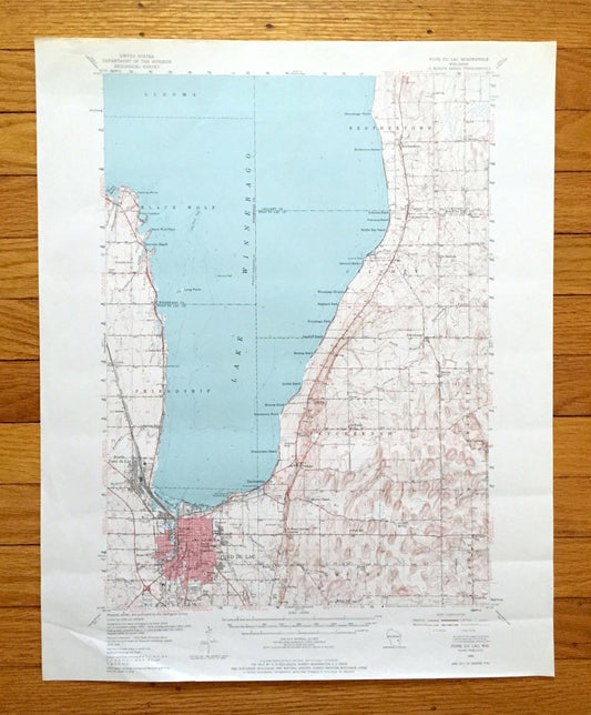 Antique Fond Du Lac, Wisconsin 1955 US Geological Survey Topographic Map – Winnebago, Calumet County, Lake, Oshkosh Taycheedah Black Wolf WI